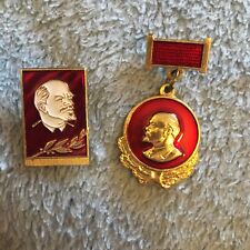 15K Marked Gold Tone Lenin Russian Military Badge Emblem Medal Pin Lot Of 2 GC picture