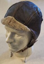 WWII US Army Air Corps B-6 Leather & Sheepskin Pilots Flight Helmet. Sz Large picture