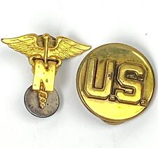 2 US Navy Military Gold Tone Eagle U.S. Lapel Hat Pins Badges Vintage 1