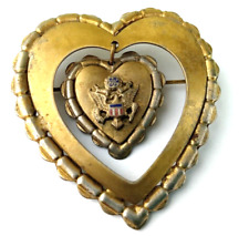 Original WWII Heart Shaped Dangle Brooch US Seal Military Sweetheart Brooch Pin picture