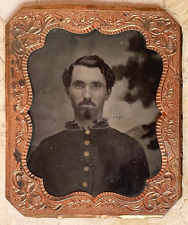 RARE CIVIL WAR CONFEDERATE REBEL IN UNIFORM - HAND TINTED TINTYPE 1/6th PLATE picture