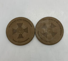 Rare 1970s Naval Order of the US Cross Texas Leather Drinking Coasters  1 picture