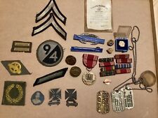 VINTAGE WORLD WAR II (2) UNIT PATCHES AND MEDAL RIBBONS Rifle Dog tags picture
