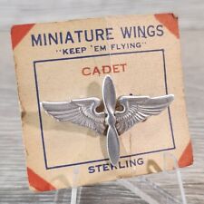 Vintage Sterling Silver Military Aviator Pilot Wings Propeller Hat Cap Pin 1.5