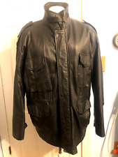 VINTAGE  70s US ARMY FIELD JACKET GENUINE BLACK LEATHER LINED MEN'S SIZE XL EUC picture