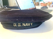 U.S. NAVY VINTAGE WOOL HAT OR BERET-SIZE 7-SOME AGING-BLACK,GOLD LETTERING-LABEL picture