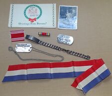 Military Lot - 1944 Xmas Card, Photo, Dog Tags, Ribbons, Sterling ID Bracelet picture