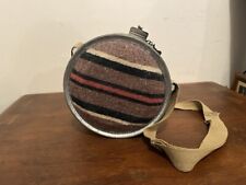 Vintage 2 Qt. Round Galvanized Metal Canteen Wool Fabric Sided with Strap & Cap picture