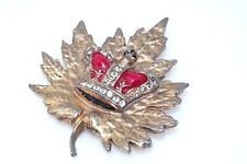 Vtg Jeweled Crown and Maple Leaf Dress Clip Military Badge picture