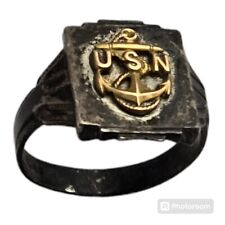 40s50s Salty US NAVY gold top silver USN anchor military ringsz10.75 picture