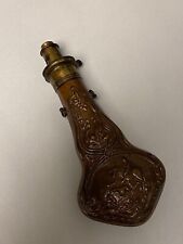  BLACK GUN POWDER EMBOSED WITH HUNTER ON HORSE. BRASS FLASK. picture