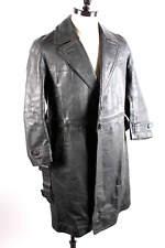 Vintage German Horsehide Leather Trench Over Coat Jacket US Size 40 picture