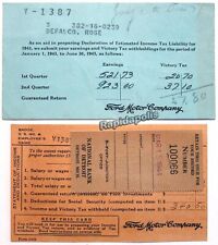 Original WW2 Ford Motor Company Female Employee Payroll Cards ~ 1943 & 1944 picture
