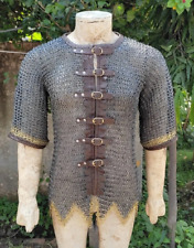 Champion Shirt 9 mm Chainmail shirt, Brown leather trim with zigzag brass row picture