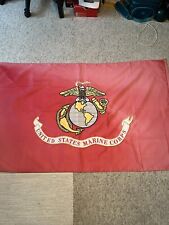 Vintage United States Marine Corps Flag 5’ x 3’ Red & Gold Semper Fi Old Flag picture