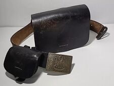 Vtg Confederate Civil War CS Baton Rouge Leather Cartridge Cap Pouch Belt Buckle picture