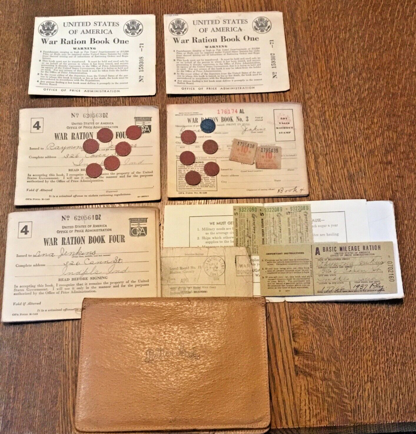 WWII War Ration Stamp Books w/EXTRA coupons & Original Leather Carrying Pouch