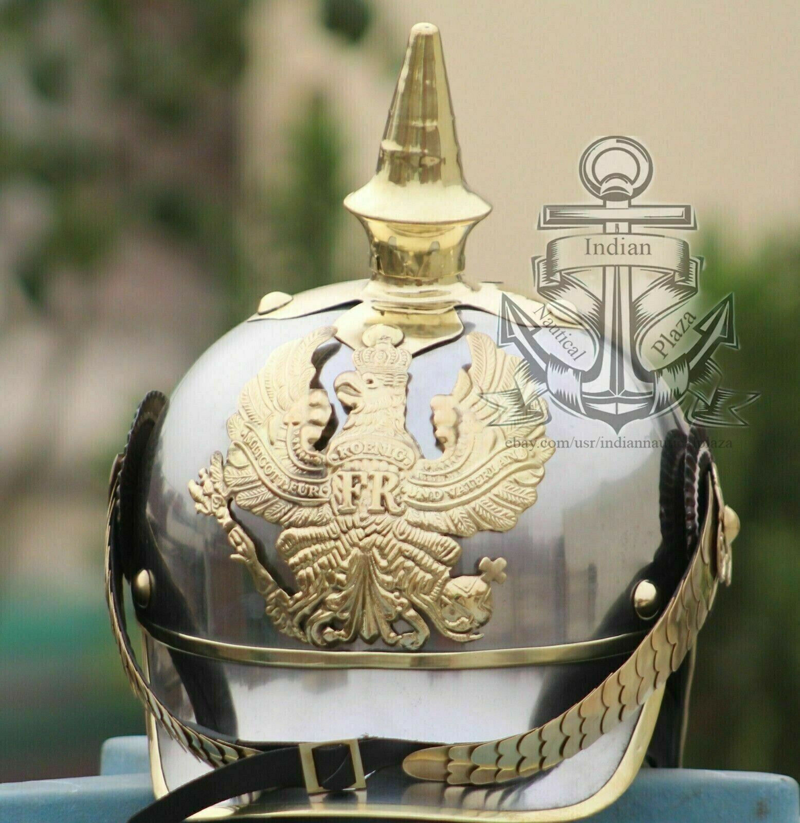 Ww1 German Fr Pickelhaube Steel & Brass Helmet Prussian Military Spike