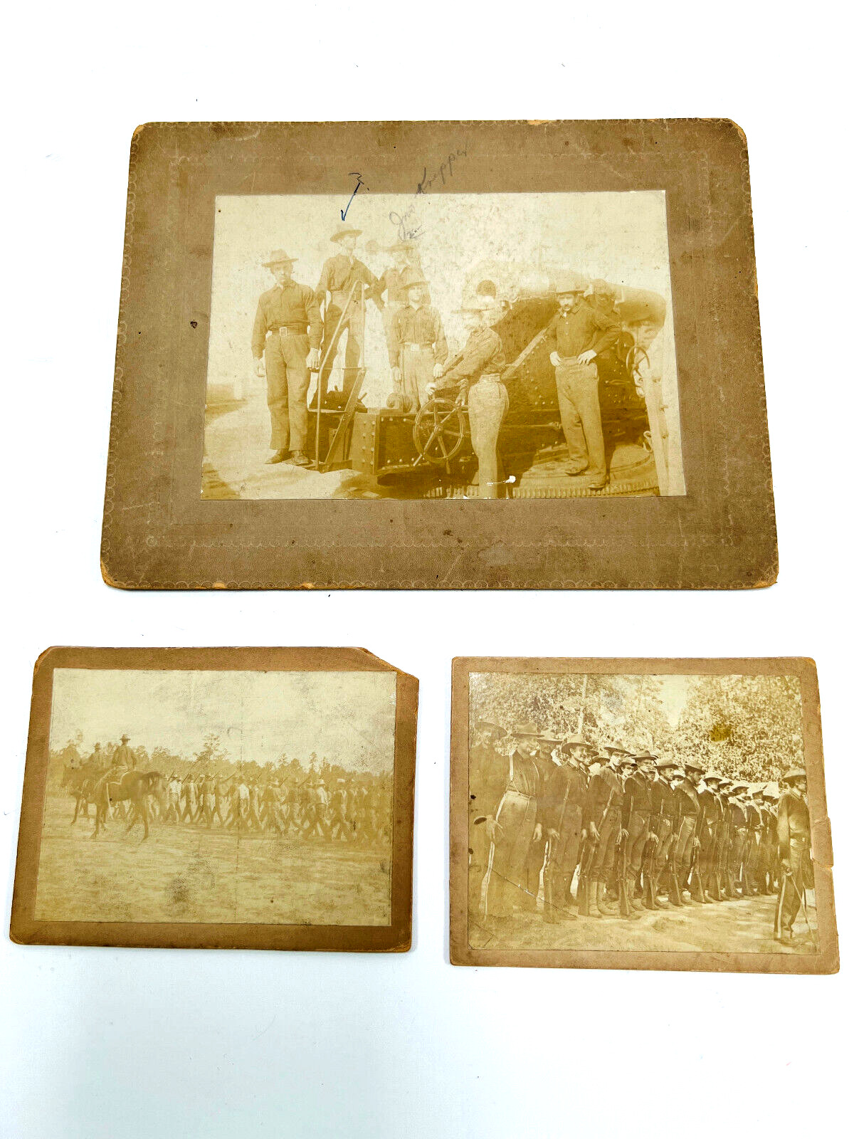 LOT (3) Spanish American War Photos Soldier 5th Artillery Battery cabinet cards