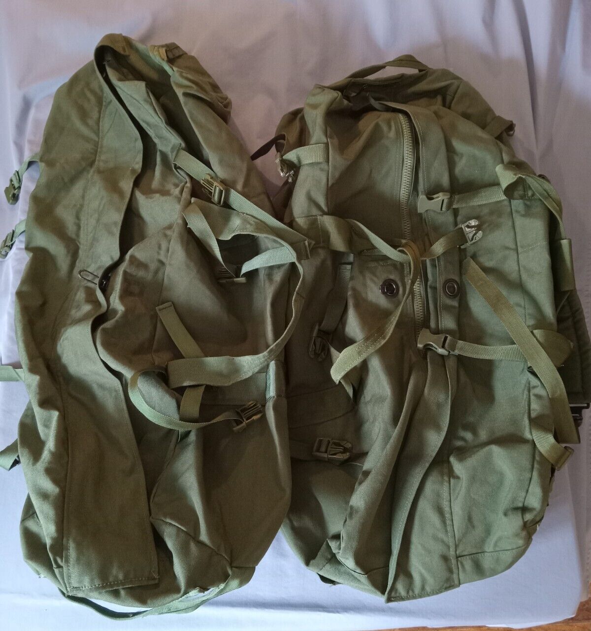 2 Green U.S. Army Side Zip Duffle Bags