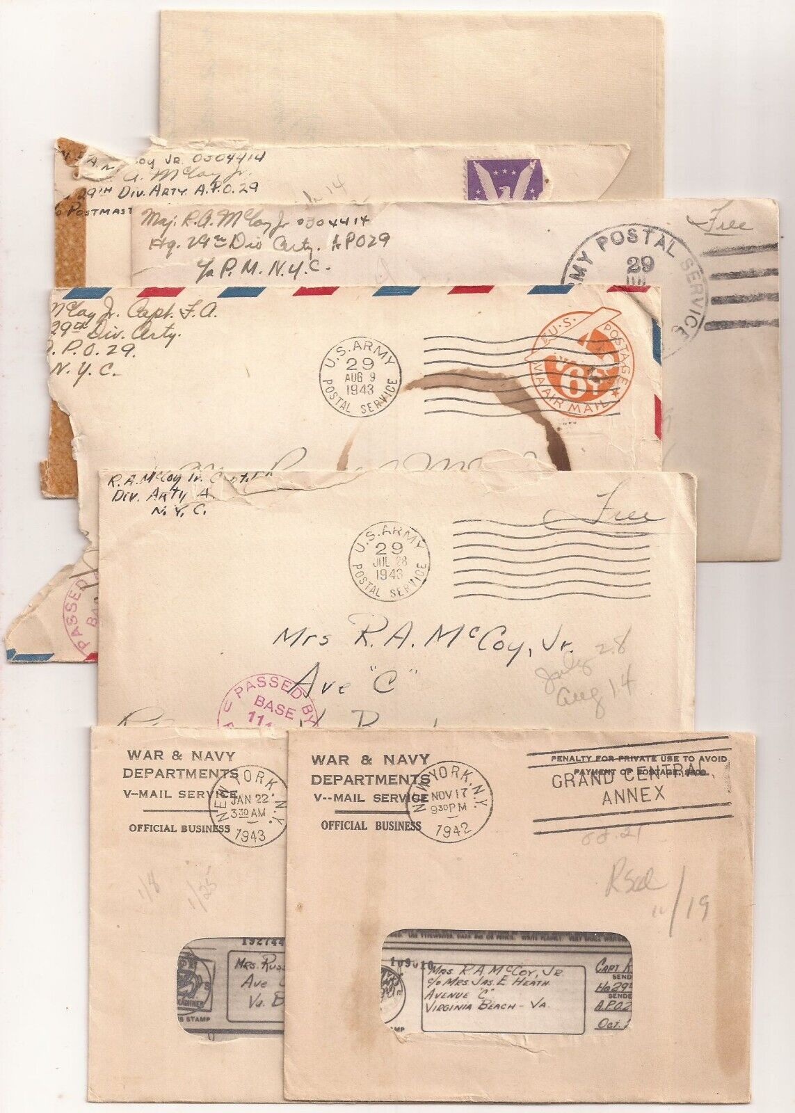 WWII Letters. 29th Infantry Division Officer. Landed at Omaha Beach, D-Day 1944
