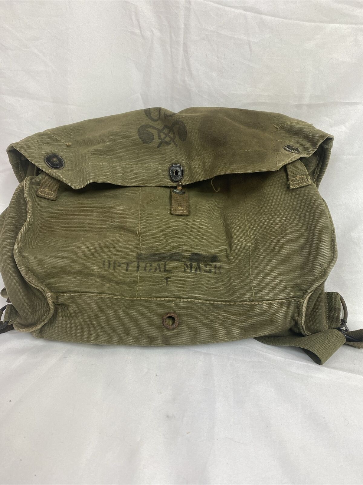 Vintage WWII United States Army Lightweight Optical Service Mask Canvas Bag Case