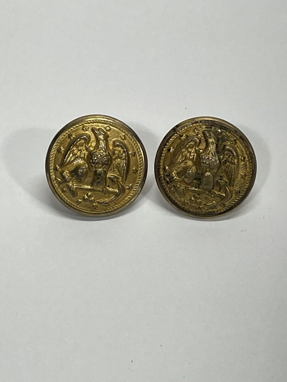 2 Vintage Early US Army Military Eagle And Anchor Brass Buttons