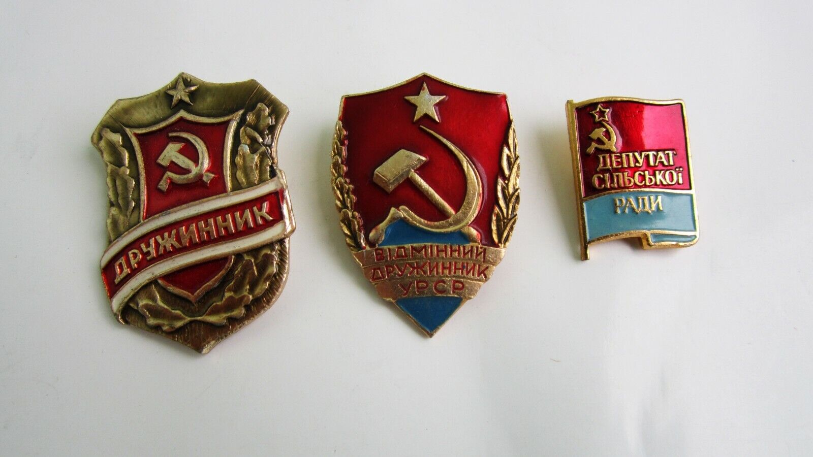 3 psc, Metal badges, USSR, communism, vintage, soviet, volunteer police