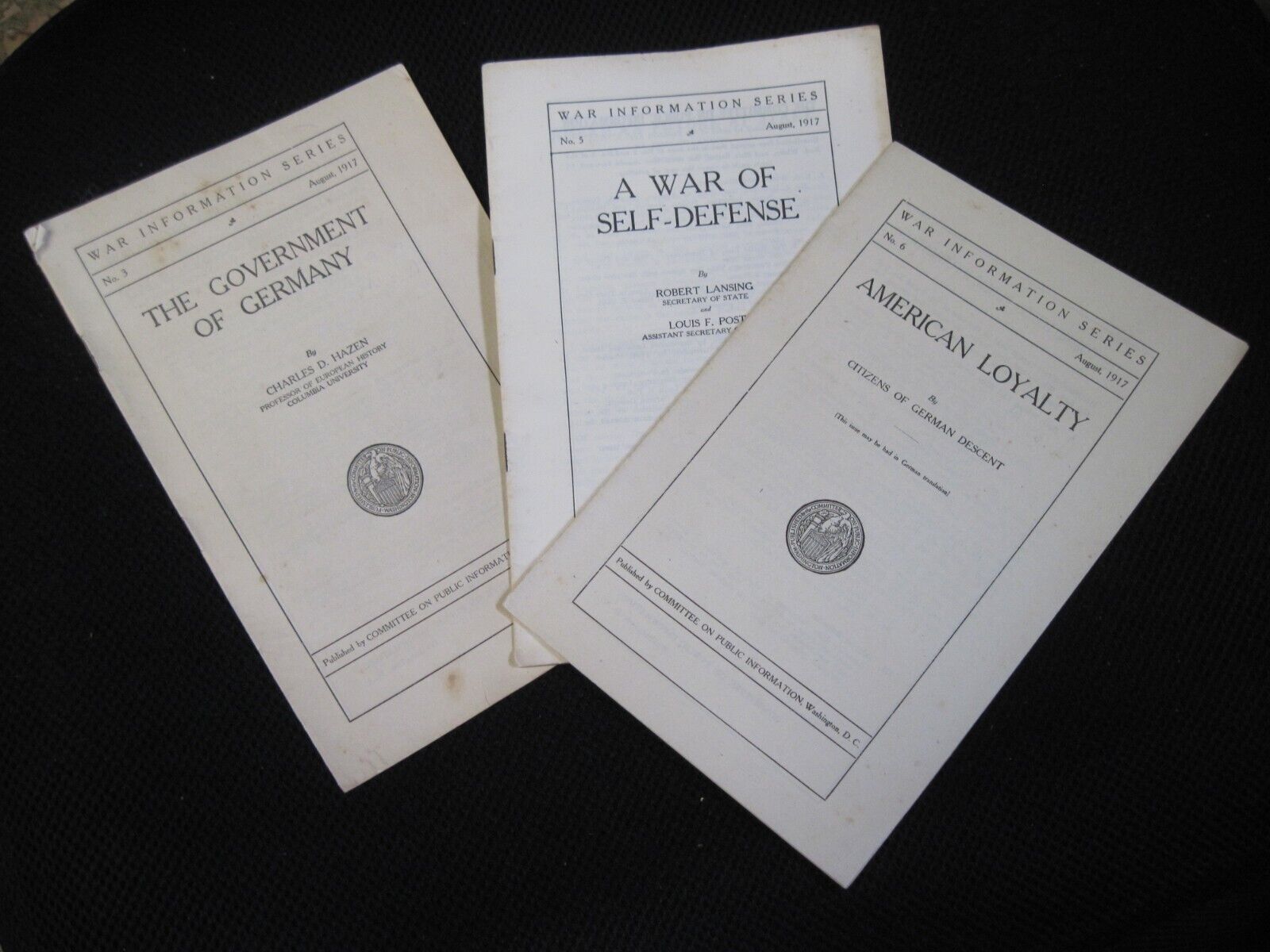 Three 1917 WWI War Information Series booklets: No. 3, No. 5, No. 6