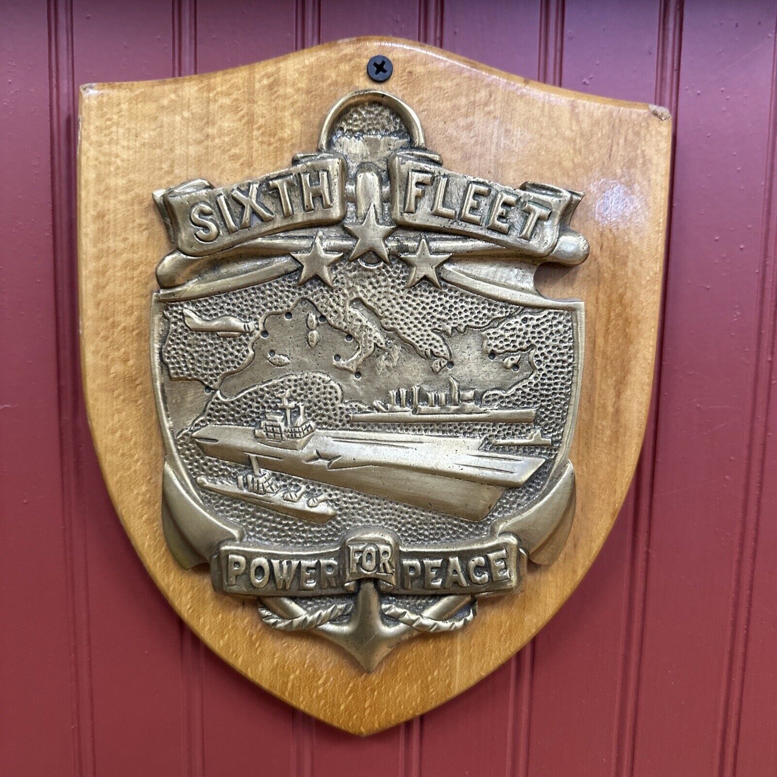 Navy Sixth Fleet Power For Peace plaque vintage Brass