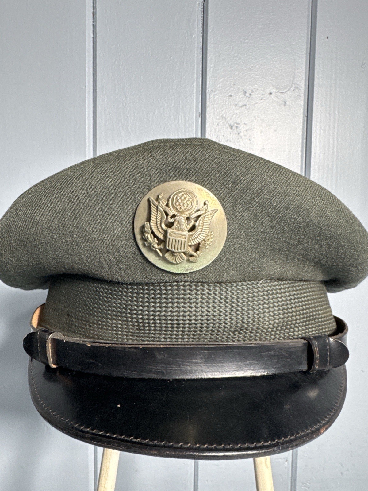 Vintage U.S. Army Service Cap Wool Serge AG-44 Dress Hat w/ Eagle Badge Named