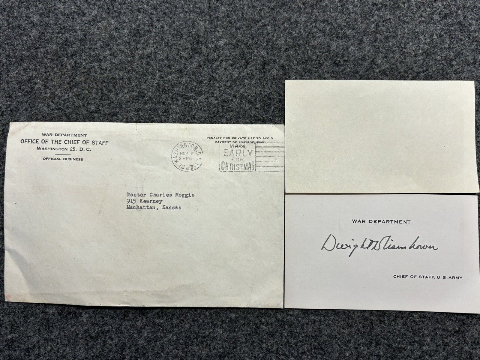 War Department Office of the Chief of Staff Envelope with Dwight D Eisenhower