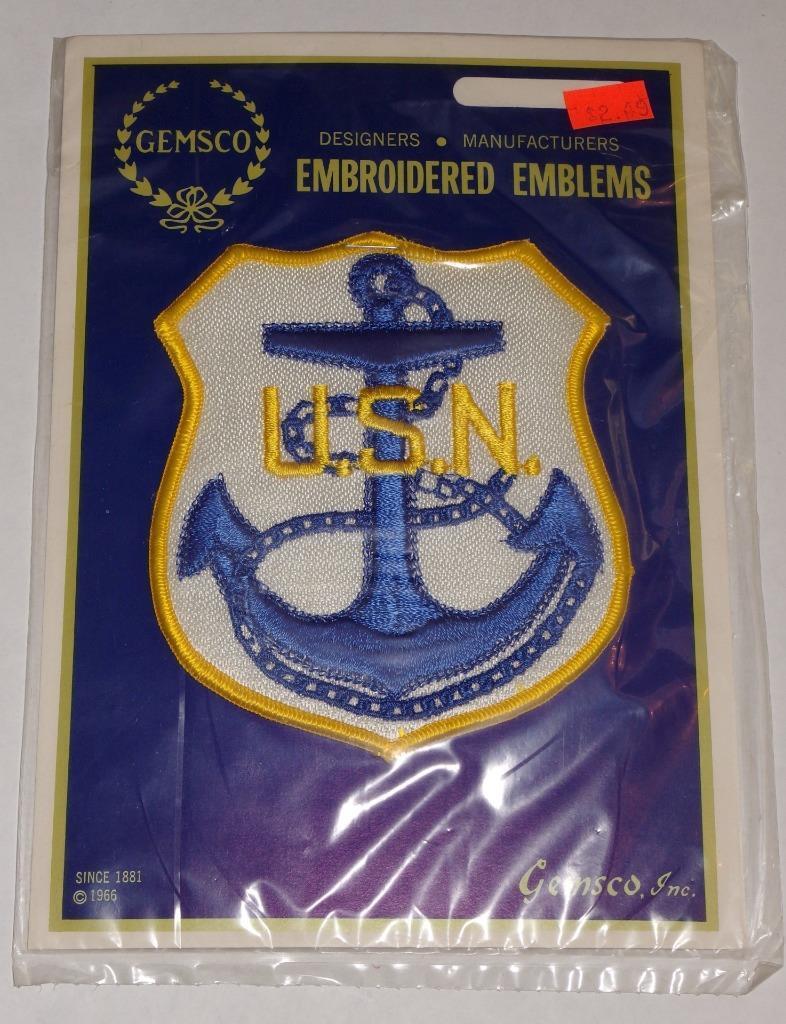 Vintage 1960s USN U.S. NAVY Embroidered Anchor PATCH Gemsco Blue & Yellow