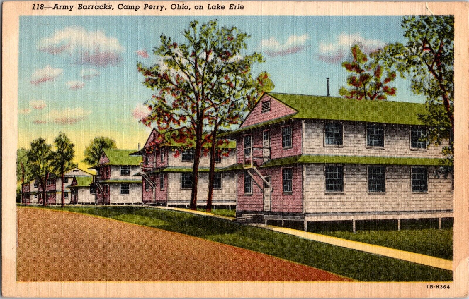 c. 1950 Vintage Postcard Army Barracks Camp Perry Ohio on Lake Erie