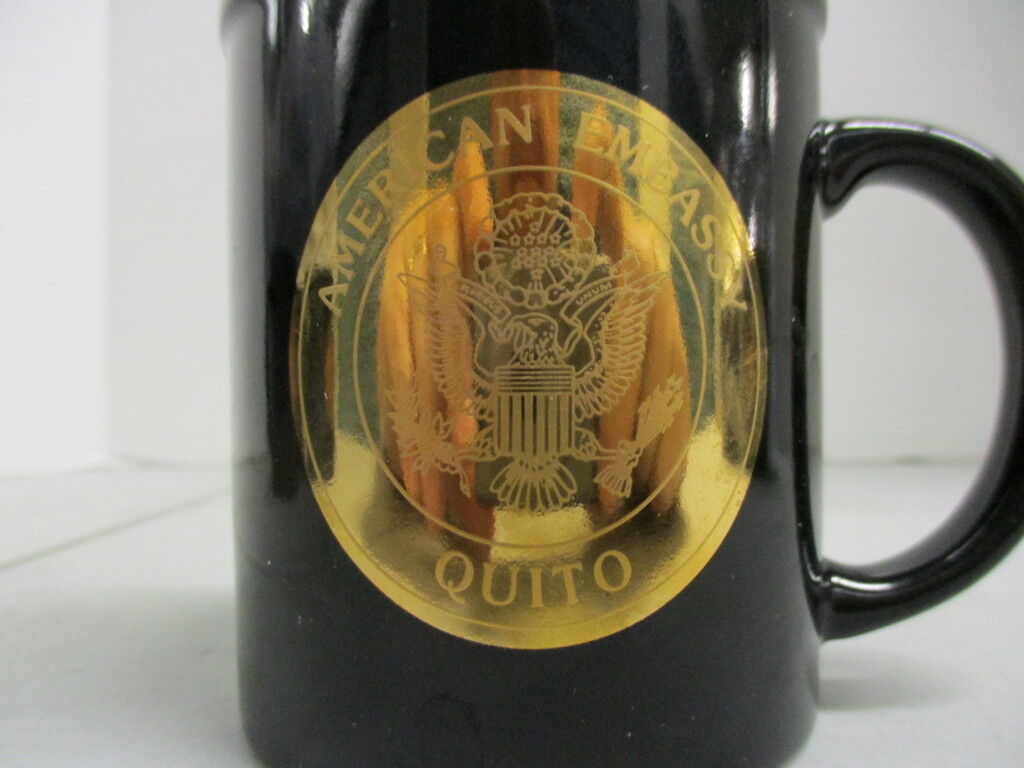 American Embassy Quito, Ecuador Coffee Cup, Black with Gold Seal & Lettering
