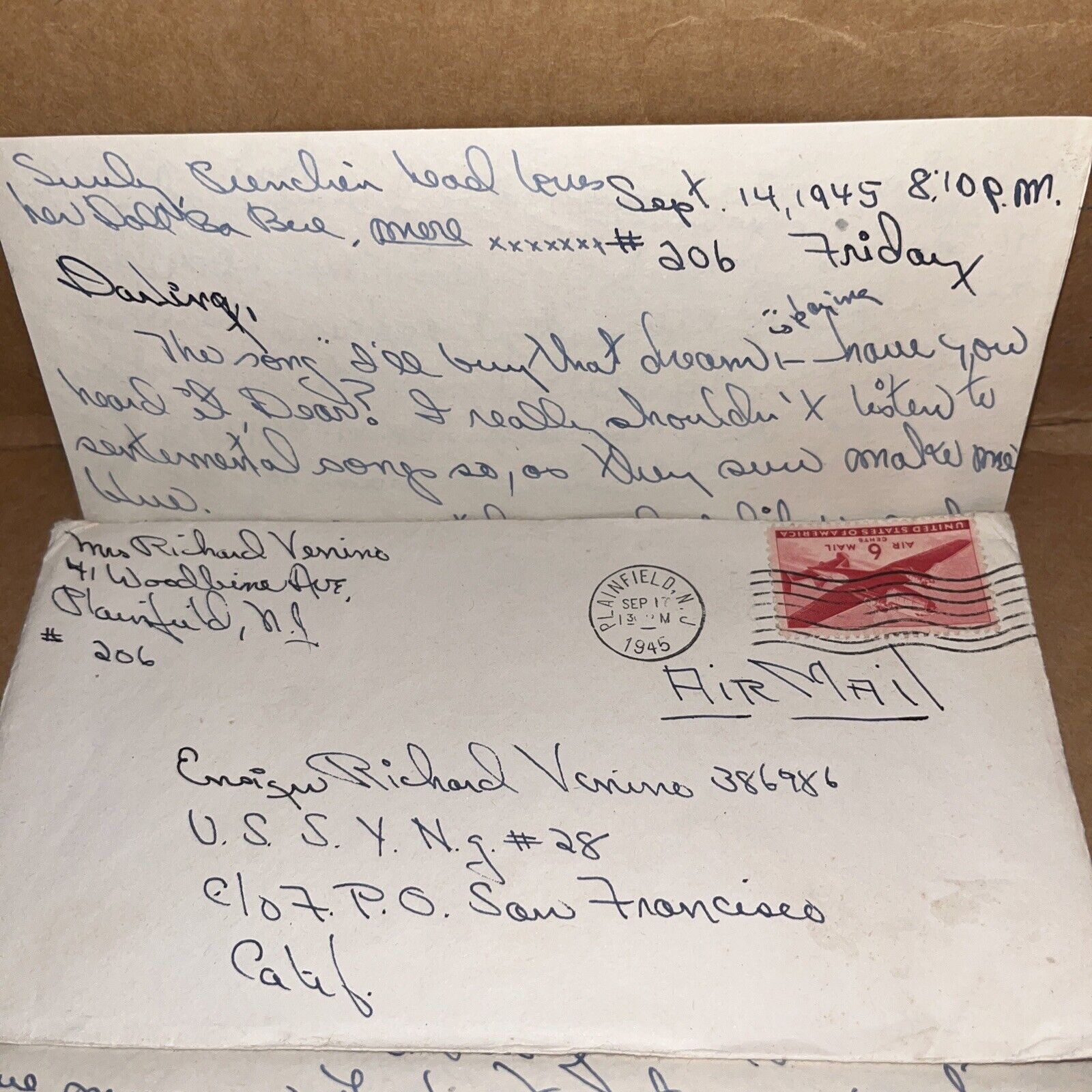 1945 Love Letter Wife To US Navy Ensign Warning Against Joining Regulars WWII