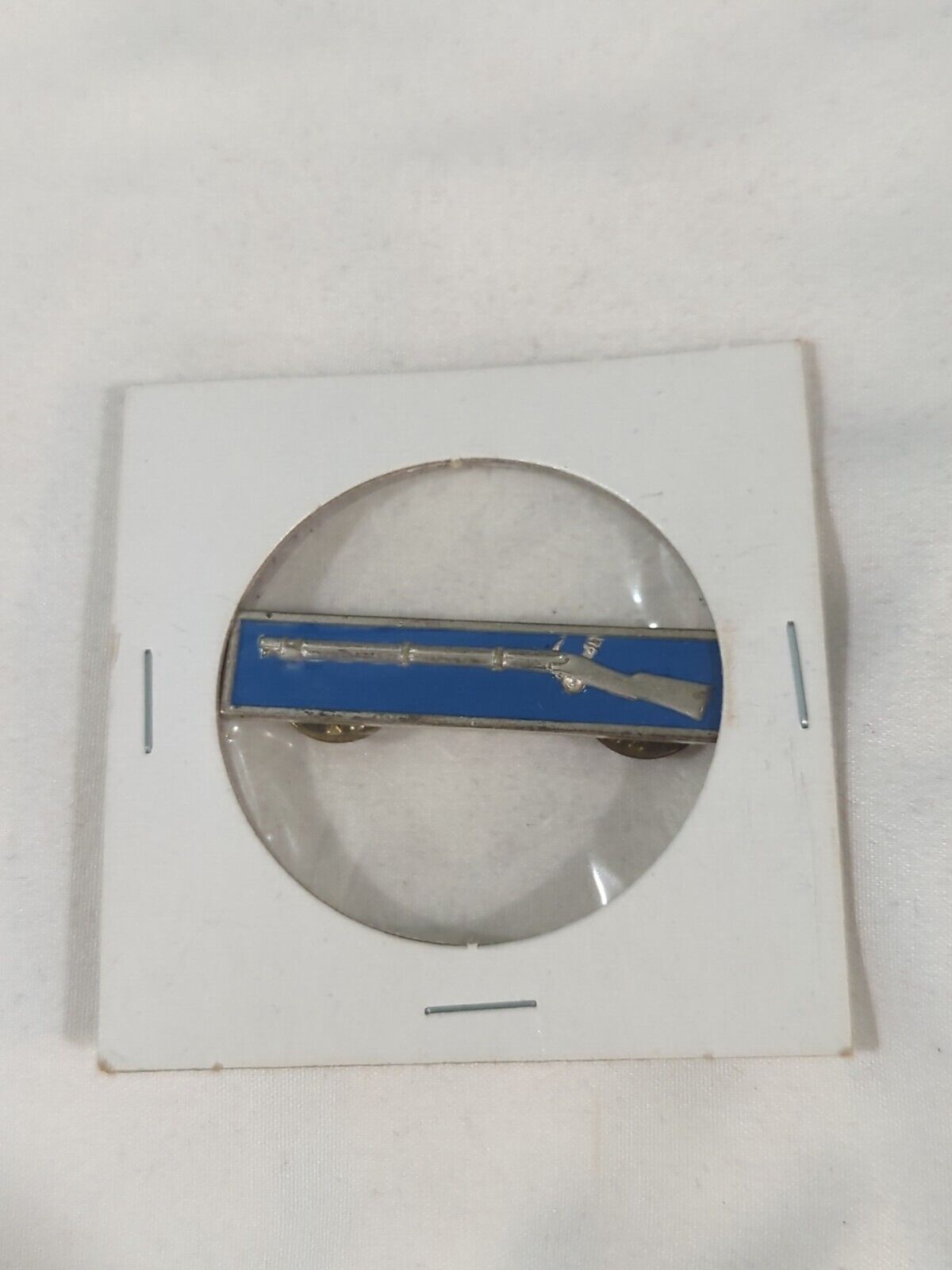 Vintage WWII silver tone & blue Enamel Rifle Marksman Infantry Pin