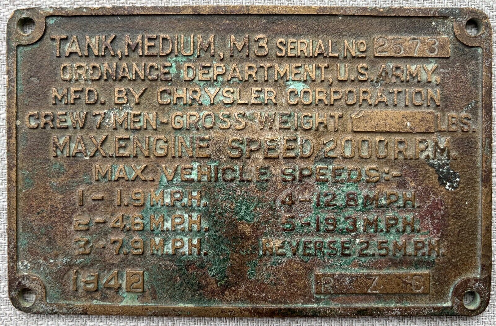 Relic M3 Lee Main Data Plate WW2 Lend Lease Tank Destroyed at Kursk Ultra Rare 