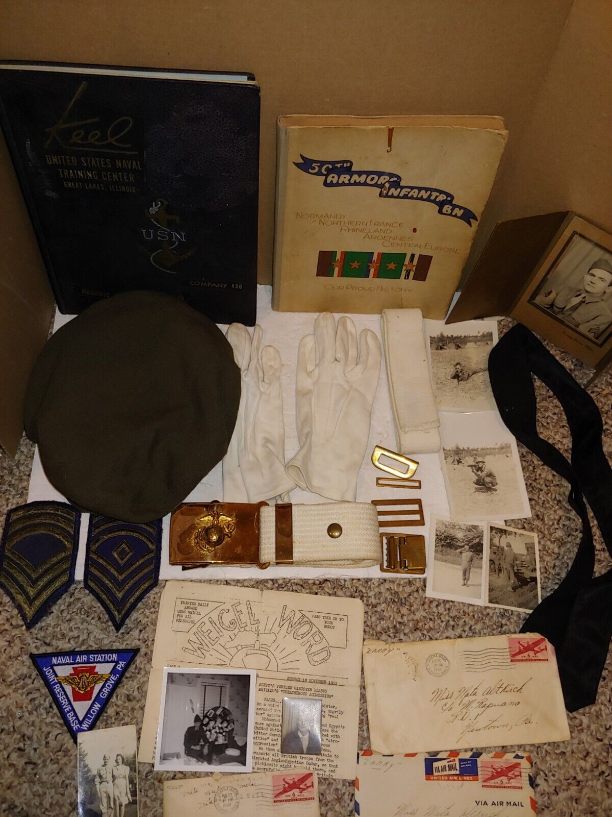 Vintage 40\'s Military WWII Photos,Ephemera,Cards,Letters,Marine Uniform,Yearbook