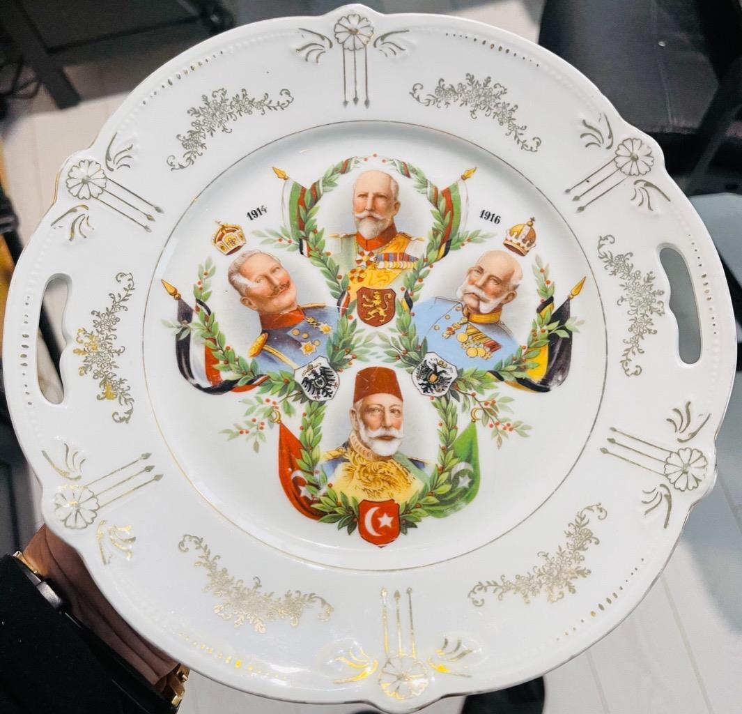 Rare Antique WWI Era German Military Award Porcelain Plate-Central Powers Kings