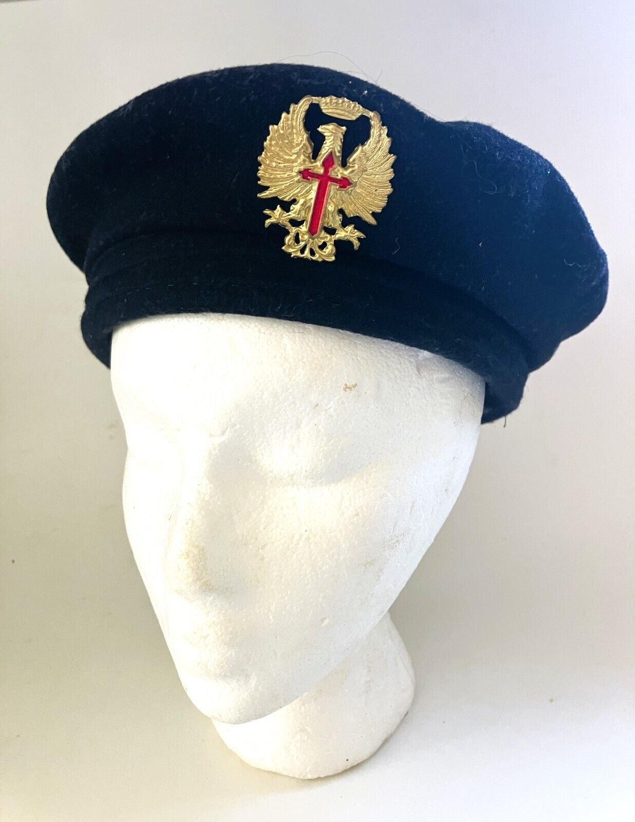 Vintage Spanish Military Uniform Beret Hat Eagle Cross and Crown Size 56