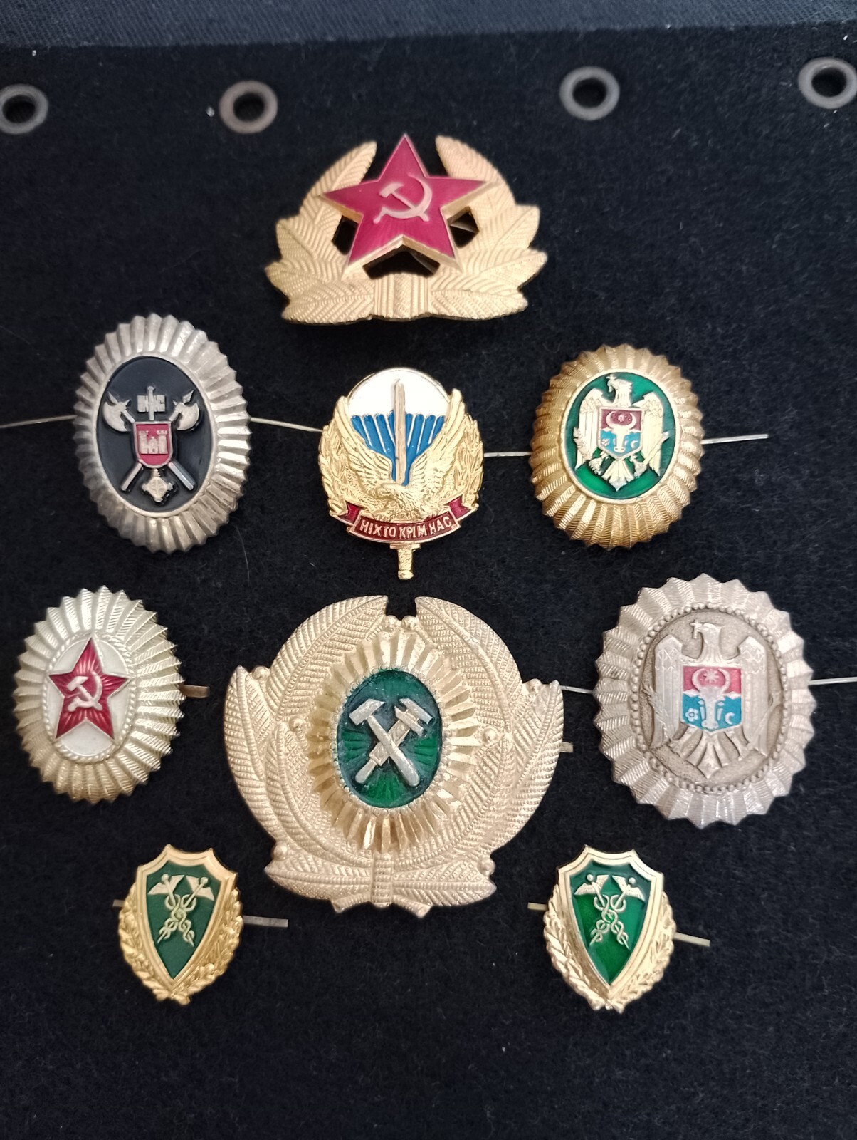 Set of collectible, rare badges, Nine badges, For military uniforms. Very rare.