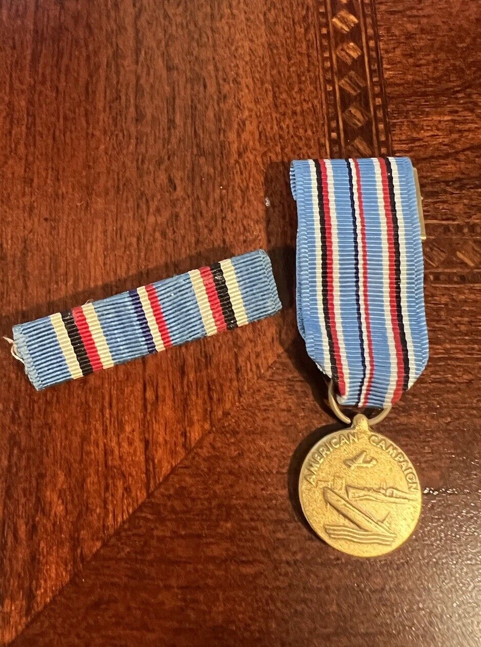 WW2 US American Campaign Miniature Medal & Ribbon Bar Pinback
