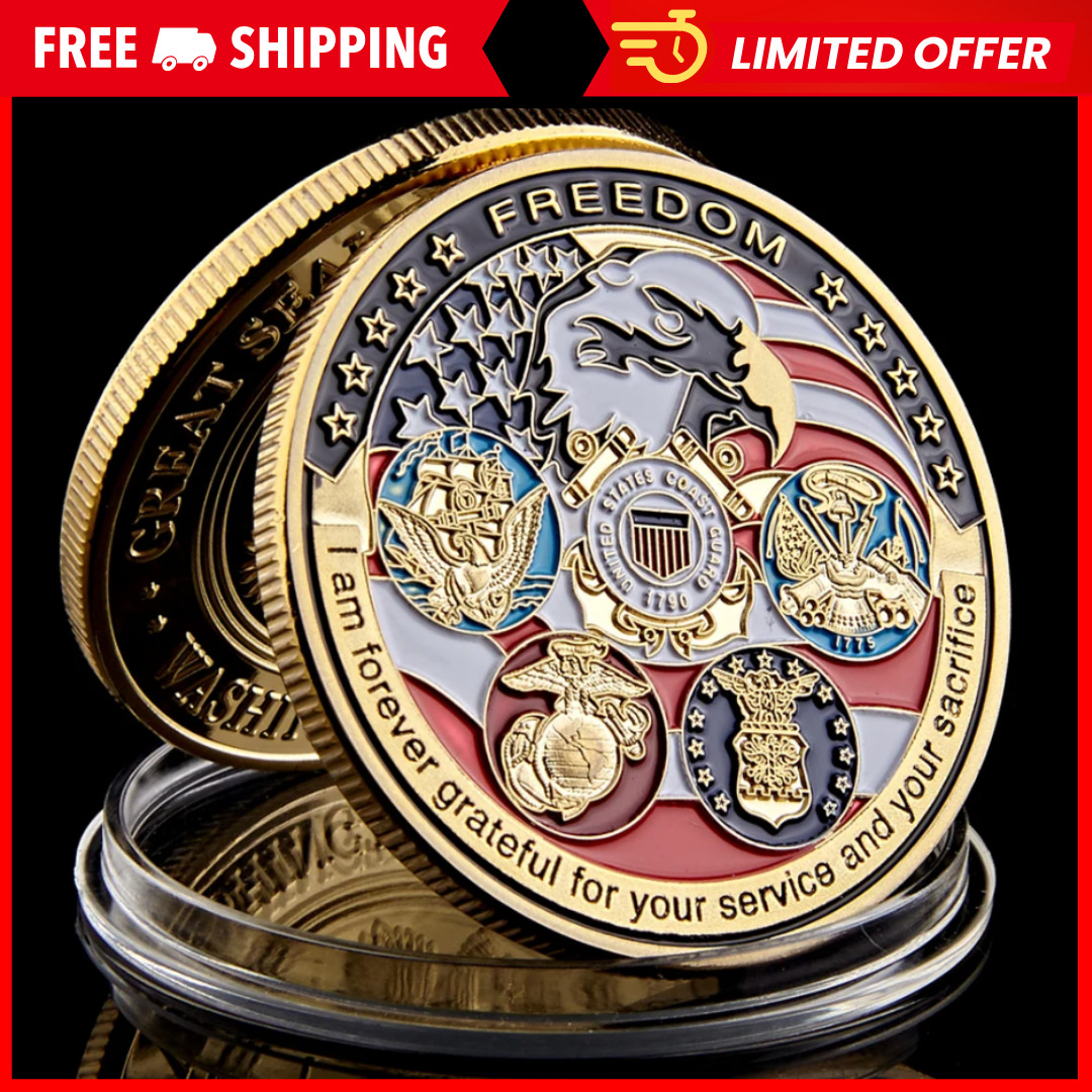 USA Navy USAF USMC Army Coast Guard Freedom Eagle Gold Plate Rare Challenge Coin