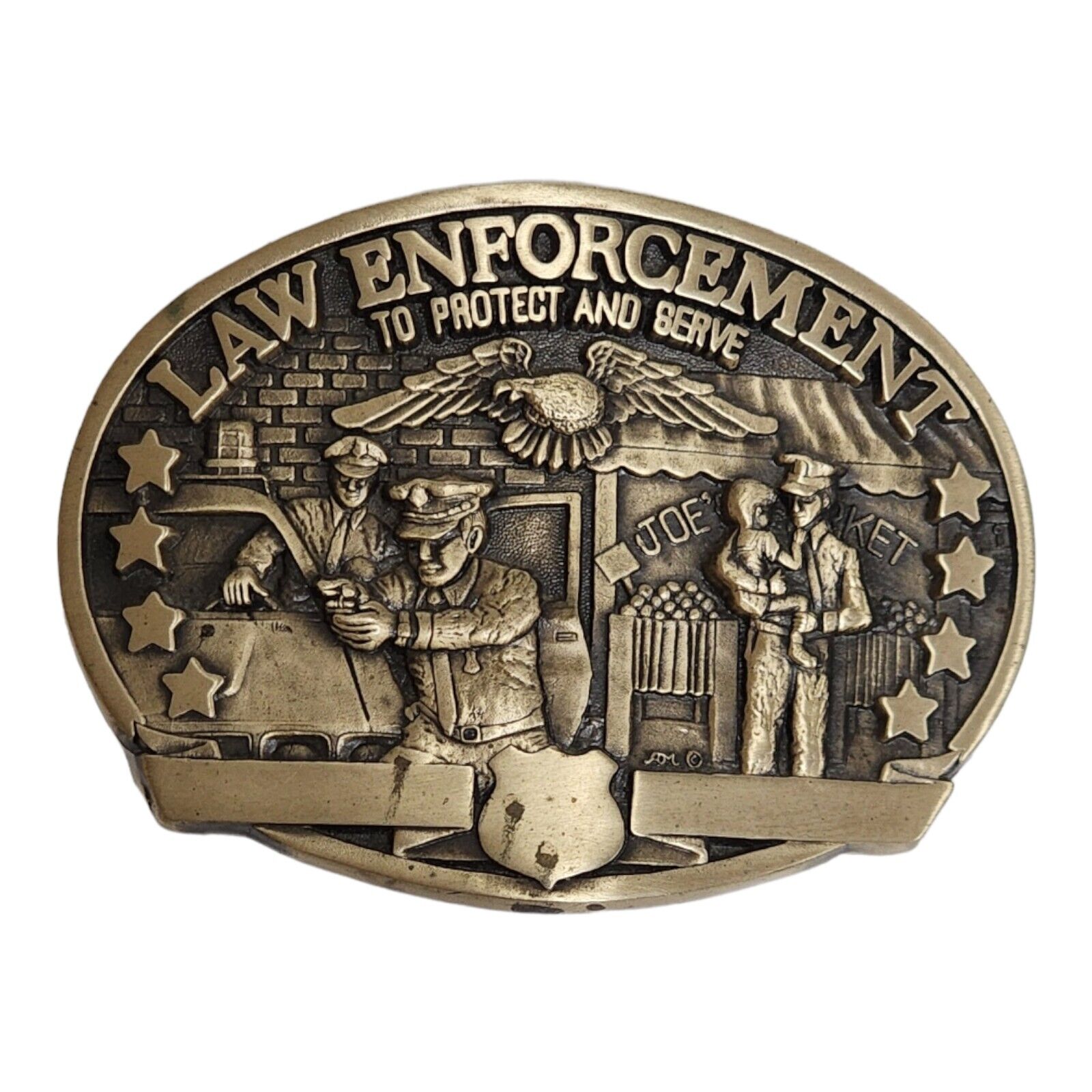 Law Enforcement Solid Brass Belt Buckle First Edition Vintage Engravable