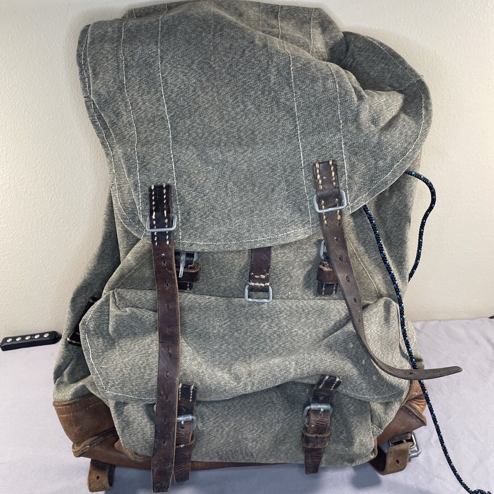 Burkard Swiss Army Military Backpack Rucksack Leather Vintage 1960s
