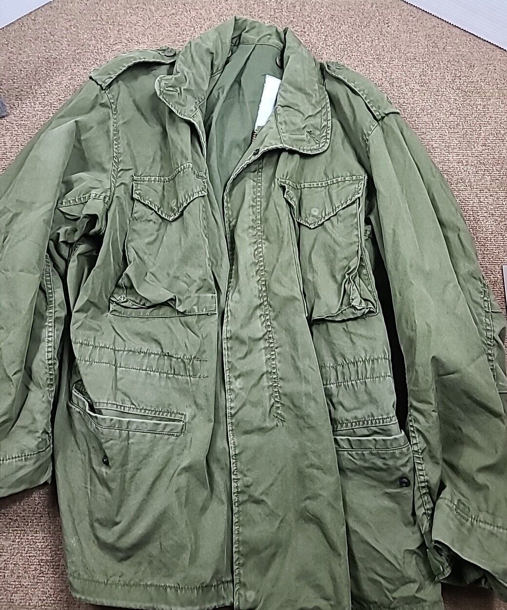 Vintage 1980s 1970s Military Army Cold Weather Jacket Coat OG-107 Field LARGE