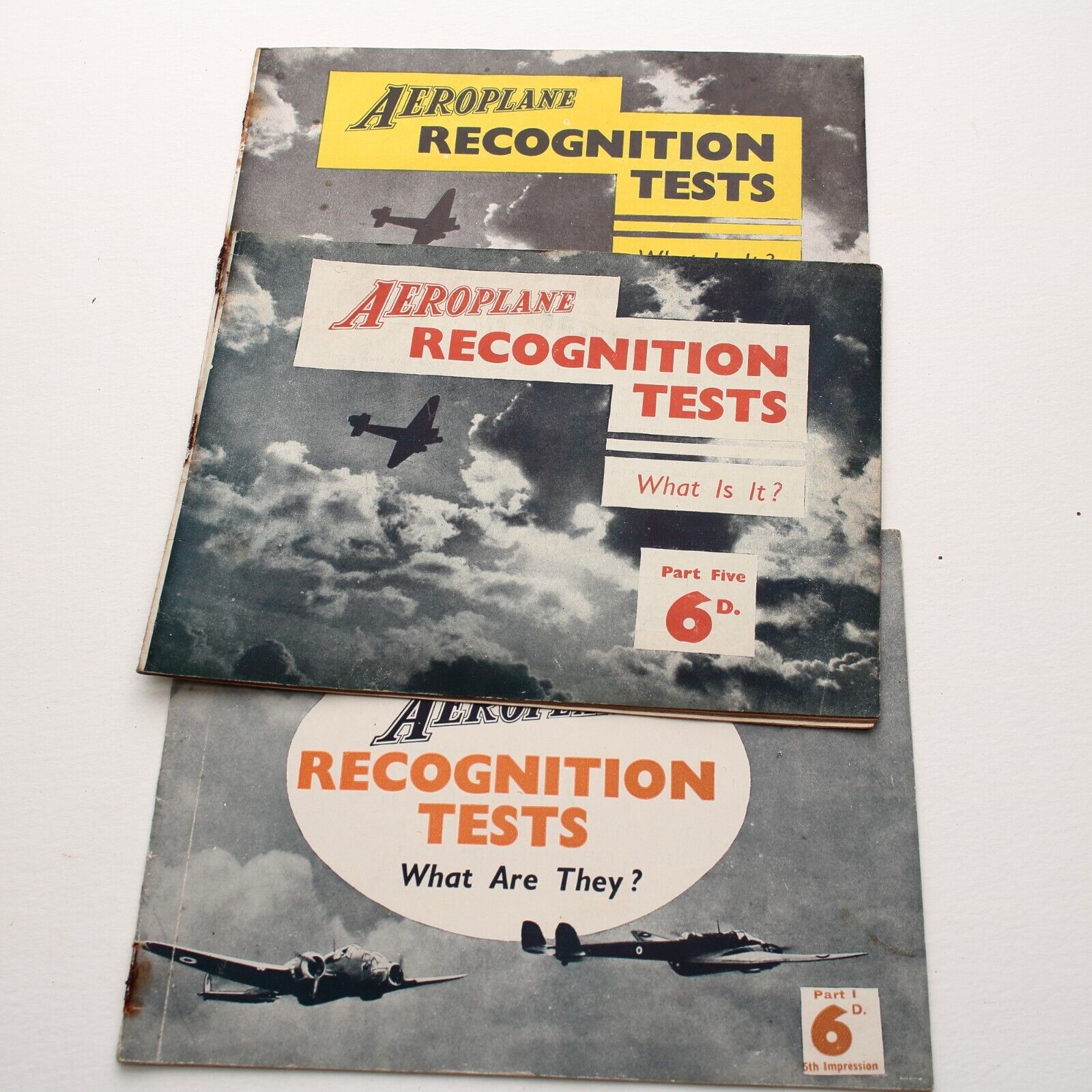 WW2 Aircraft Identification Tests Set of 3 Booklets, England 1940s