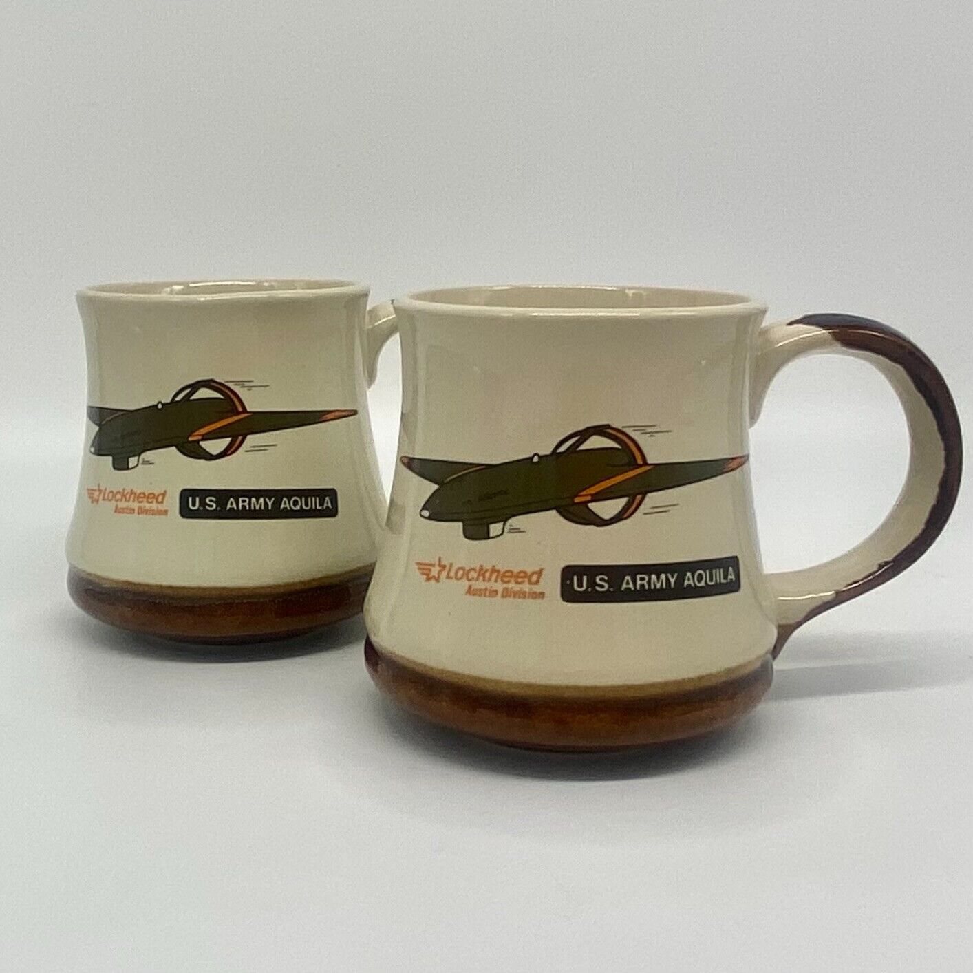 Pair of Lockheed Austin Division US Army Aquila Vintage Coffee Mug Cup