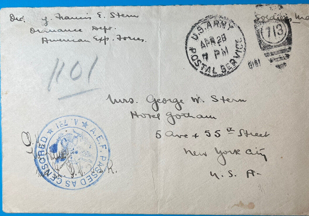 WWI AEF Censored Mail With Enclosed Letter 1918